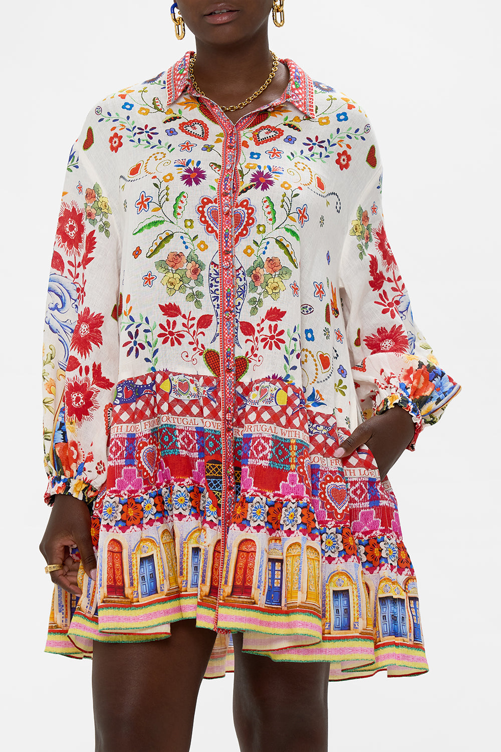 LONG SLEEVE TIERED SHORT DRESS FAITH, LUCK & JUSTICE