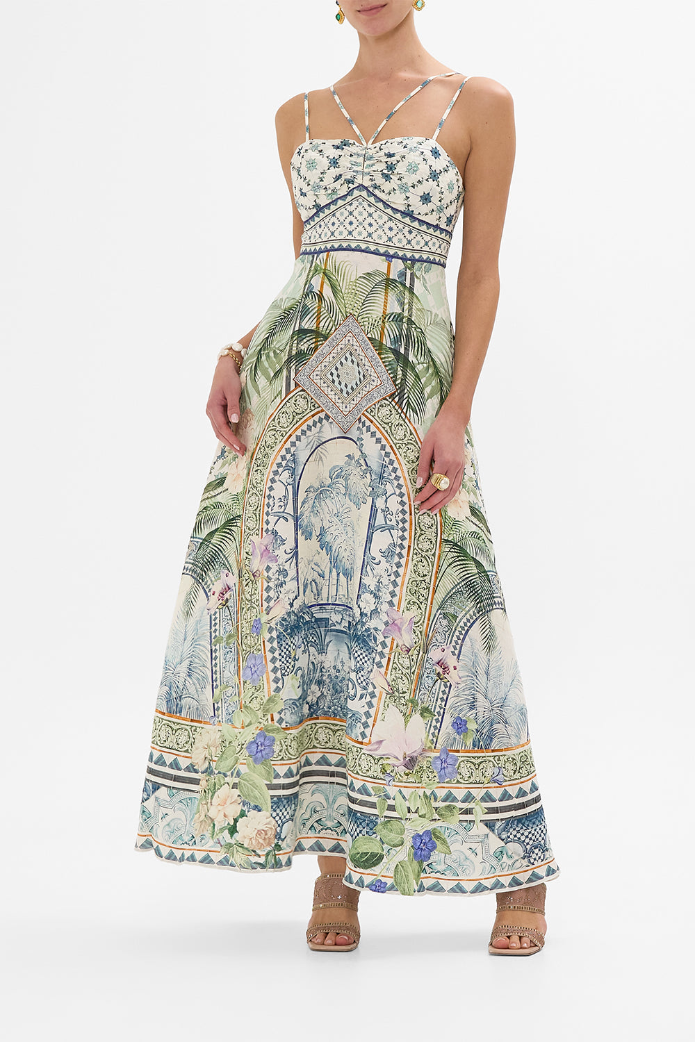 CAMILLA Strap Detail Dress in Jardim Party print