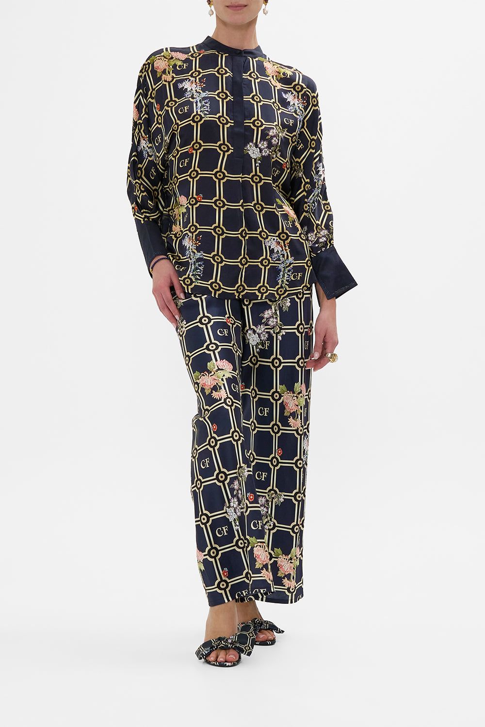 CAMILLA Relaxed Placket Detail Shirt in Palacio Poetry print