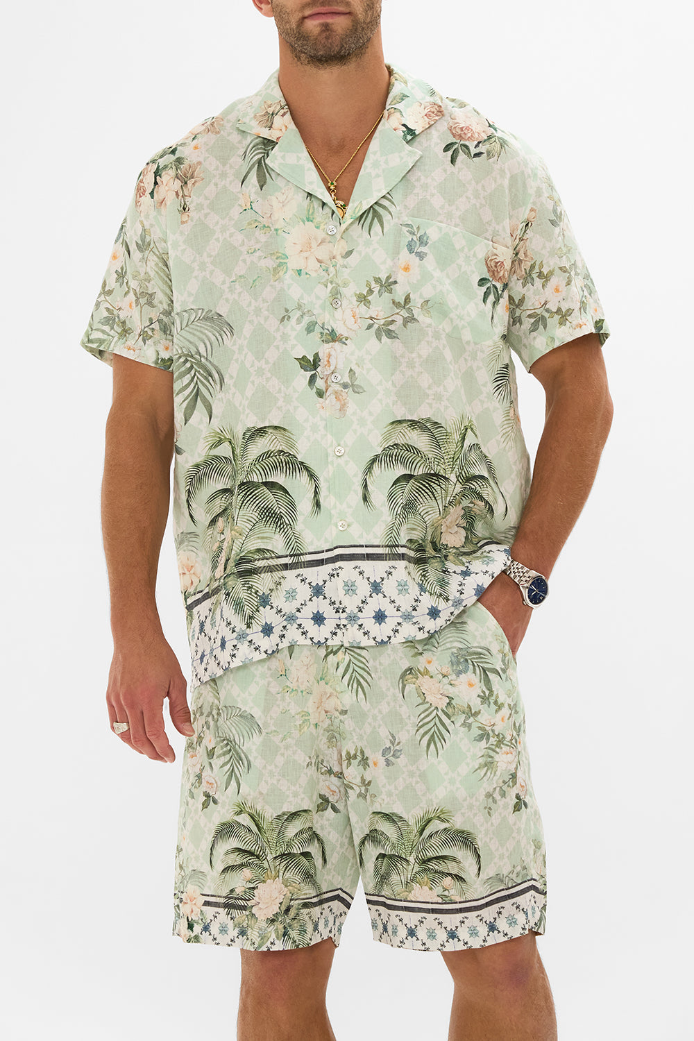 RELAXED FIT CAMP-COLLAR SHORT SLEEVE SHIRT JARDIM PARTY