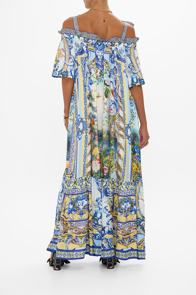 LONG OFF SHOULDER FRILL DRESS WITH STRAPS SPIRIT OF SANTA MARIA