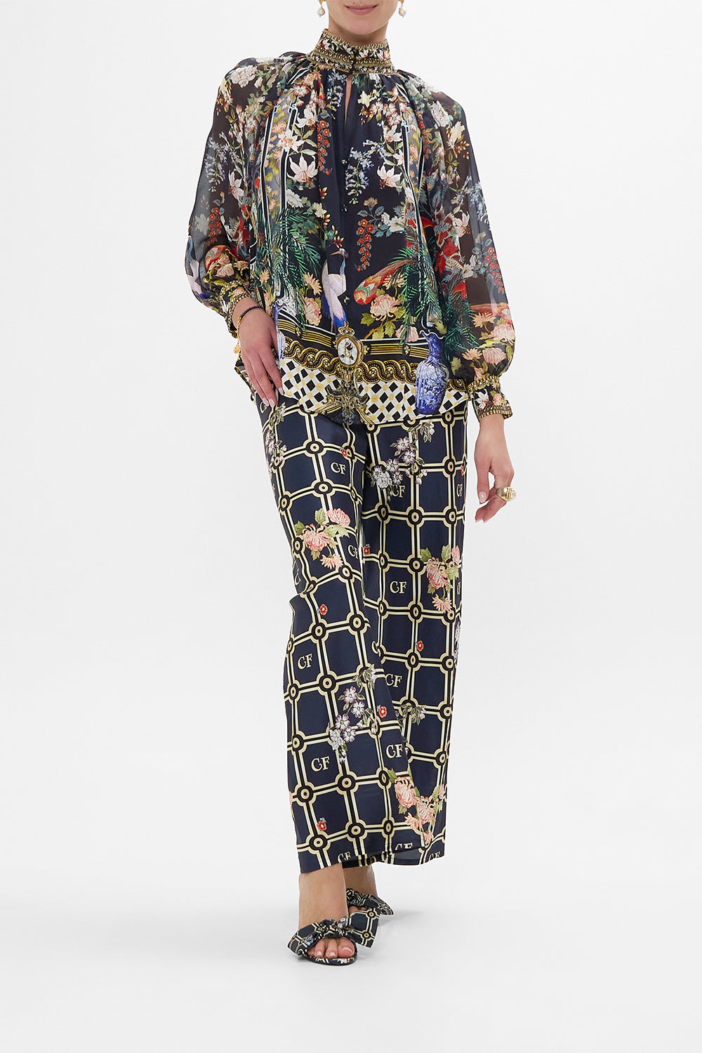 CAMILLA Bias Cut Drawstring Pant in Palacio Poetry print