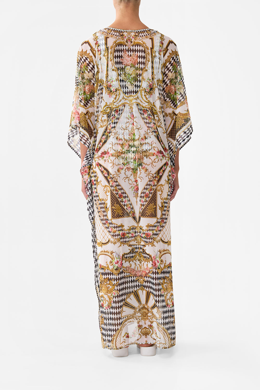 STRETCH MESH KAFTAN WITH TRIM ROCOCO GLOW