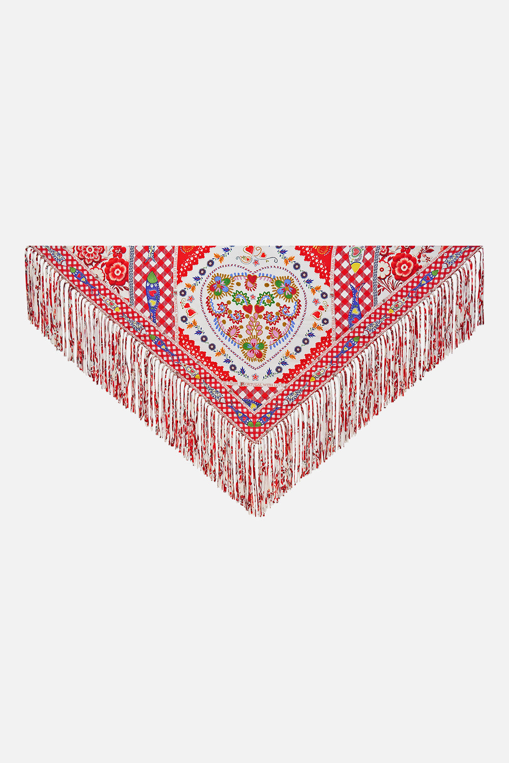 TRIANGLE SCARF WITH TASSELS FAITH, LUCK & JUSTICE