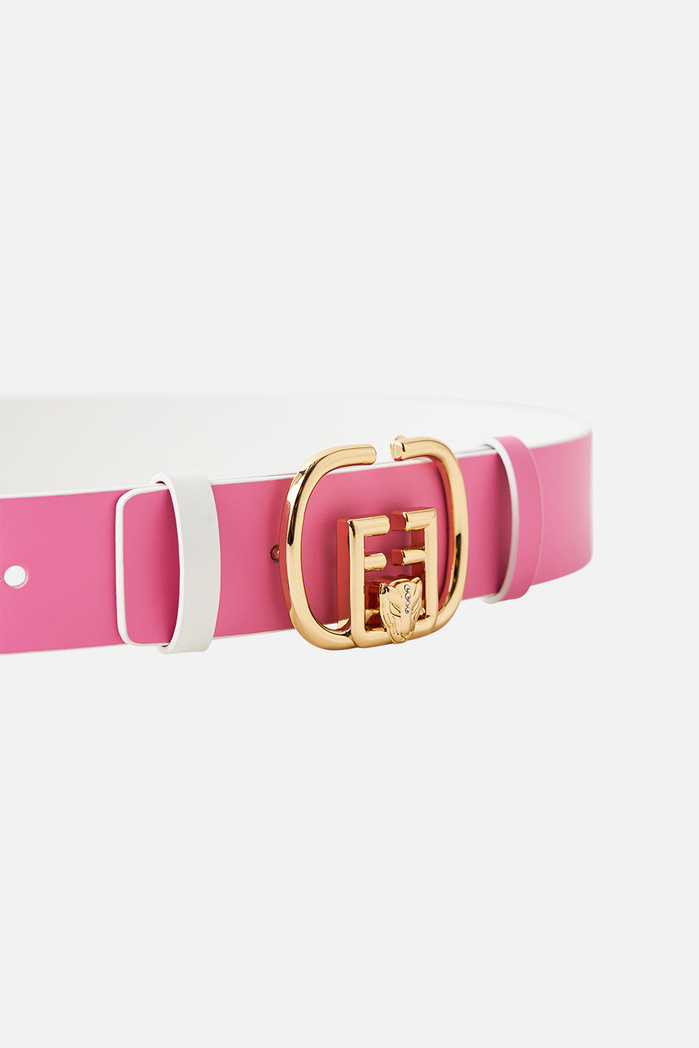 REVERSIBLE MONOGRAM BUCKLE BELT SOLID PINK