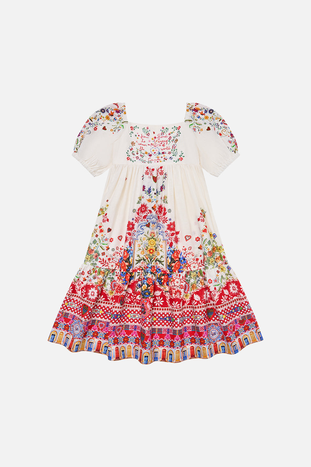 CAMILLA Kids Midi Dress With Puff Sleeve 4-10 in Faith, Luck & Justice print