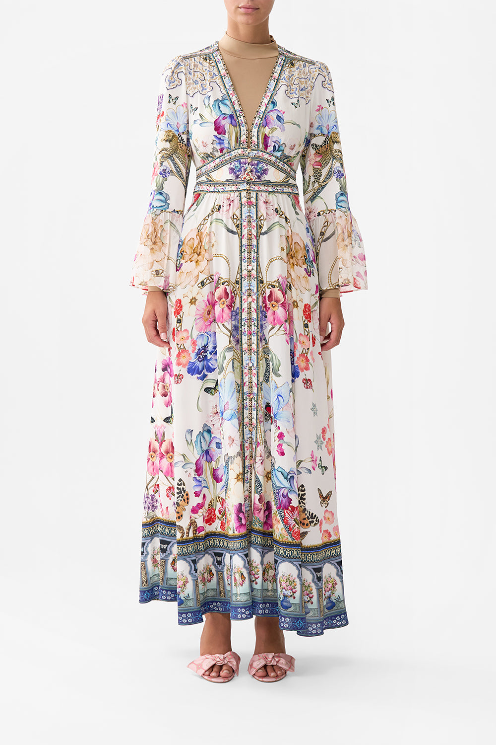 SHAPED WAISTBAND DRESS WITH RUFFLE SLEEVE MONSERRATE MAGIC