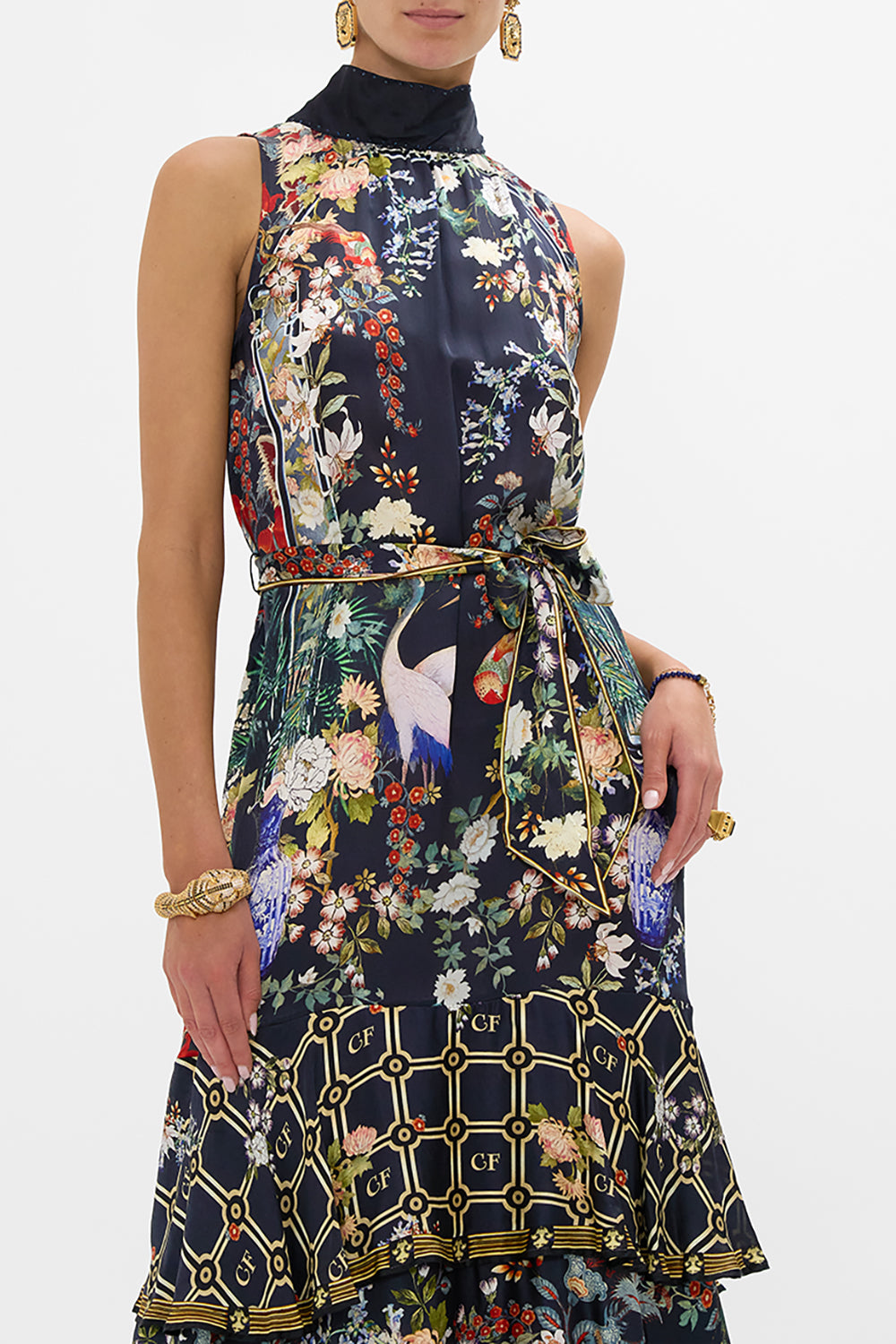 HIGHNECK TIERED RUFFLE HEM DRESS PALACIO POETRY