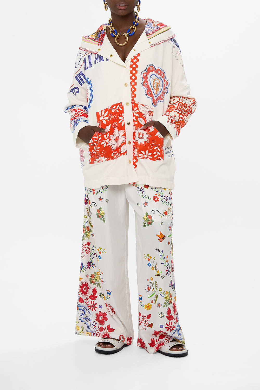 CAMILLA Hoodie Jacket With Pockets in Faith, Luck & Justice print