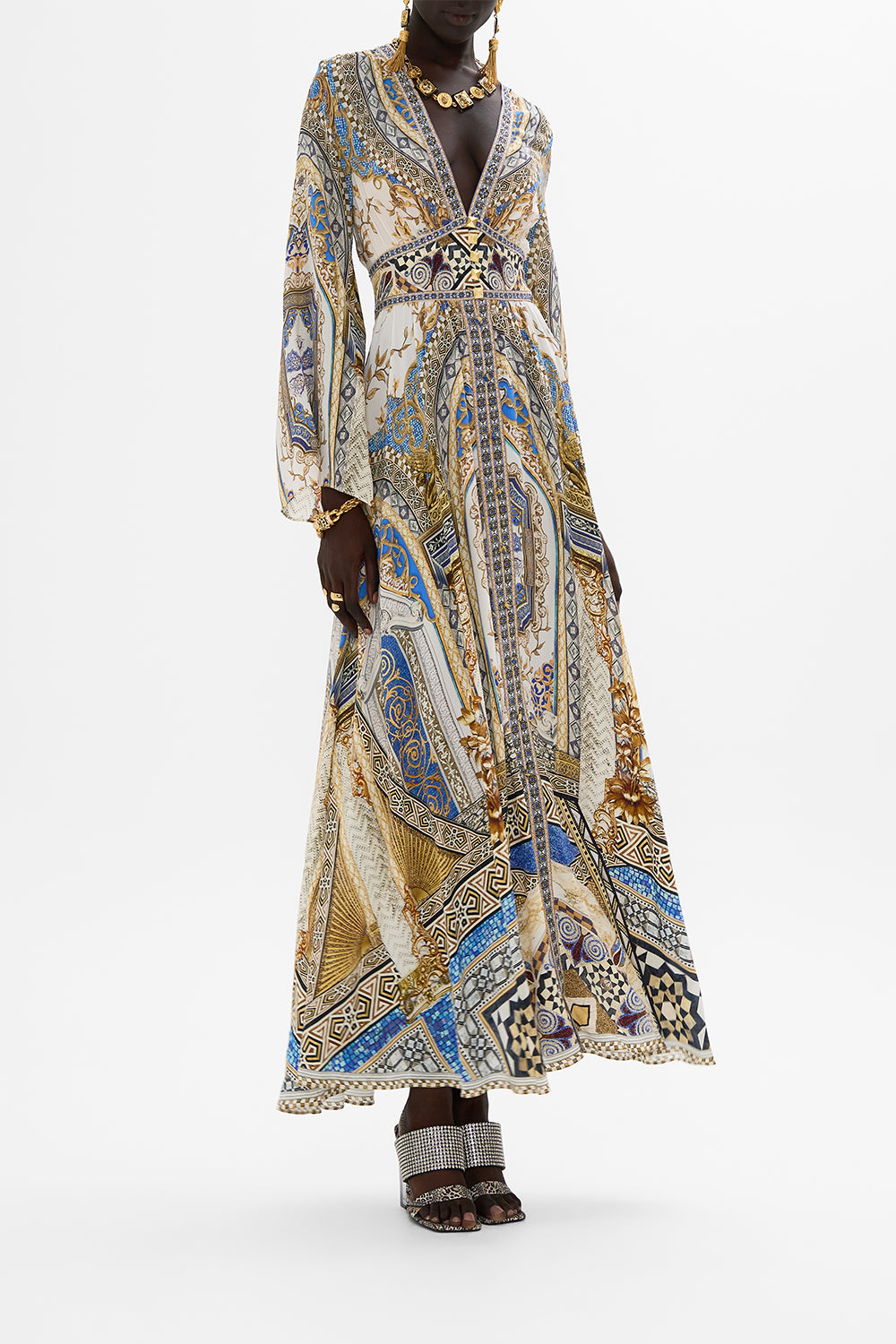 CAMILLA Kimono Sleeve Dress with Shirring Detail in Make Me Your Mosaic Print