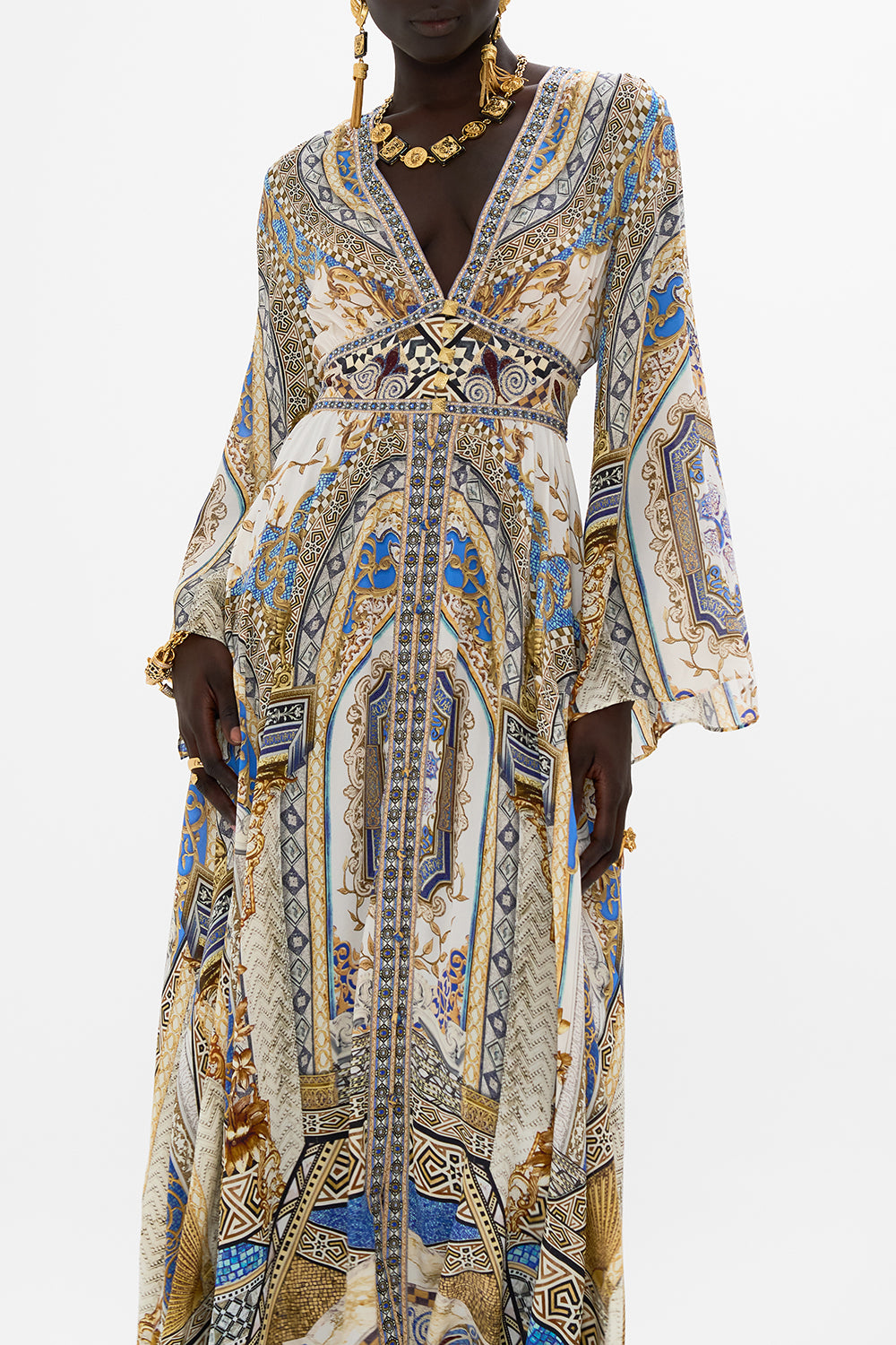 CAMILLA Kimono Sleeve Dress with Shirring Detail in Make Me Your Mosaic Print