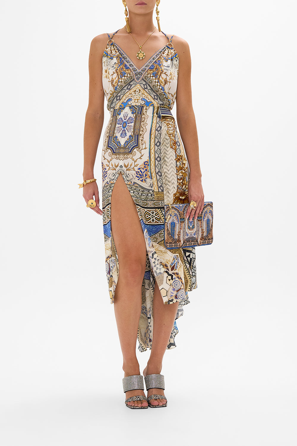 CAMILLA Ring Detail Strap Dress in Make Me Your Mosaic Print.