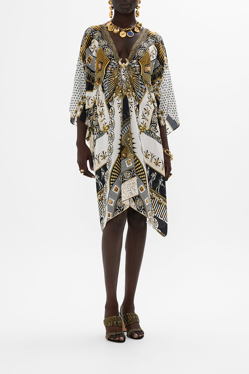 CAMILLA Short Kaftan With Hardware in Temples of Dendara Print.