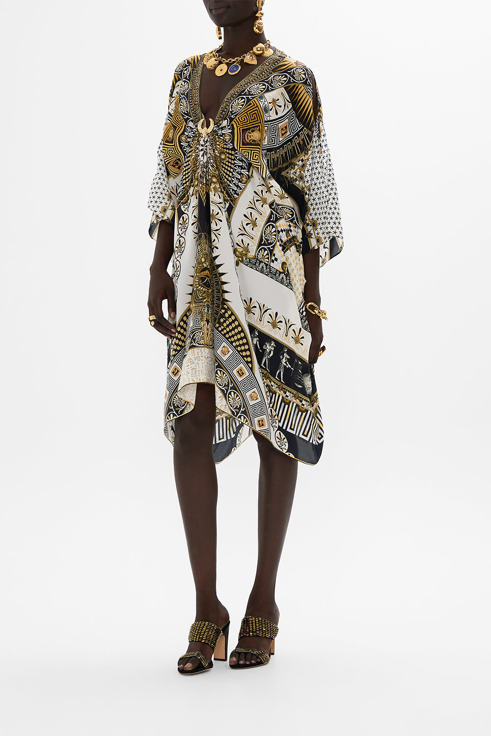 CAMILLA Short Kaftan With Hardware in Temples of Dendara Print.