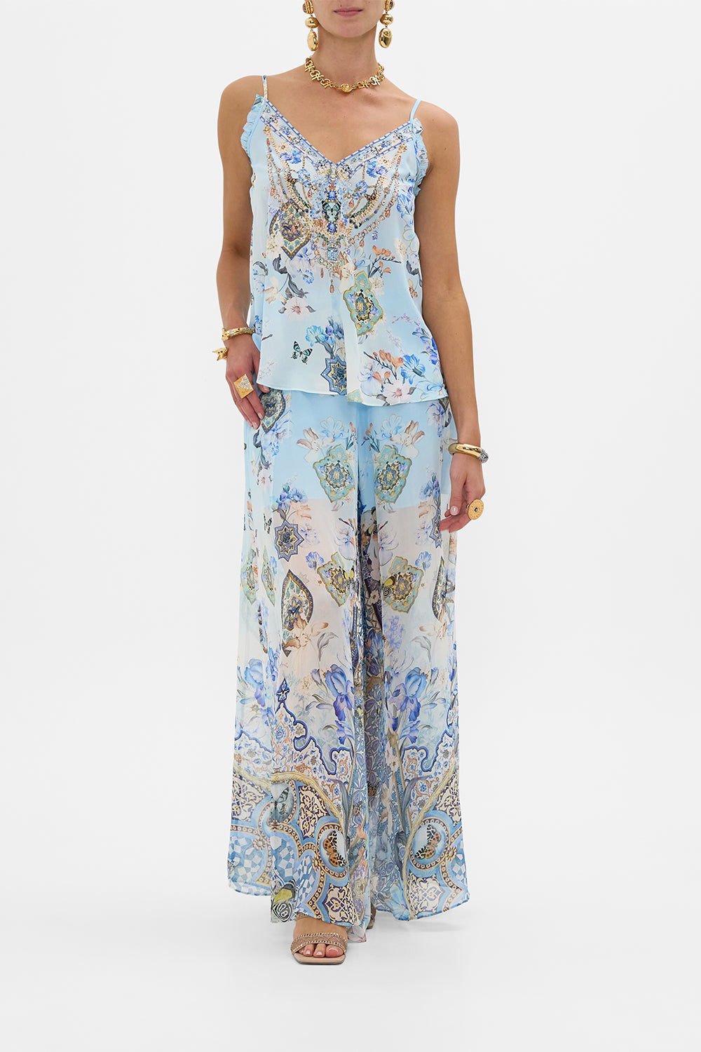 CAMILLA Gathered Cami With Adjustable Straps in Al Manial Palace Memoirs print