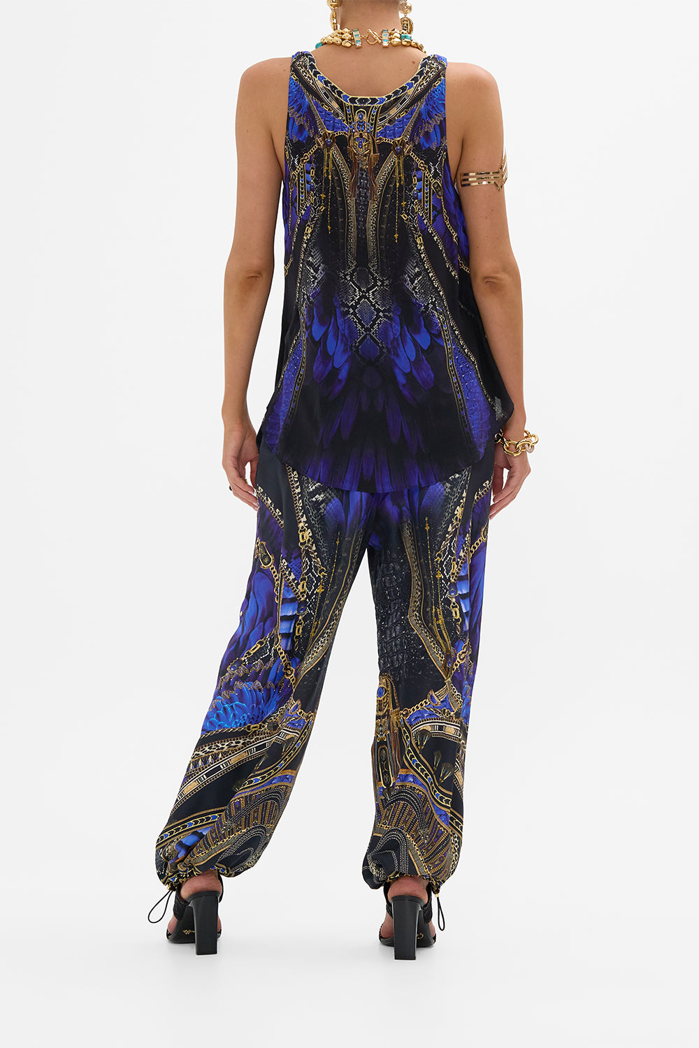 CAMILLA Tank Top with Strap Bead Detail in Other Side of the Oasis print.