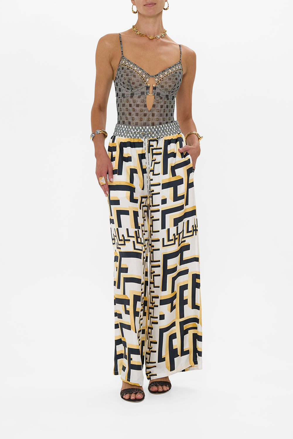 CAMILLA Straight Leg Pant in Temples Of Dendara print