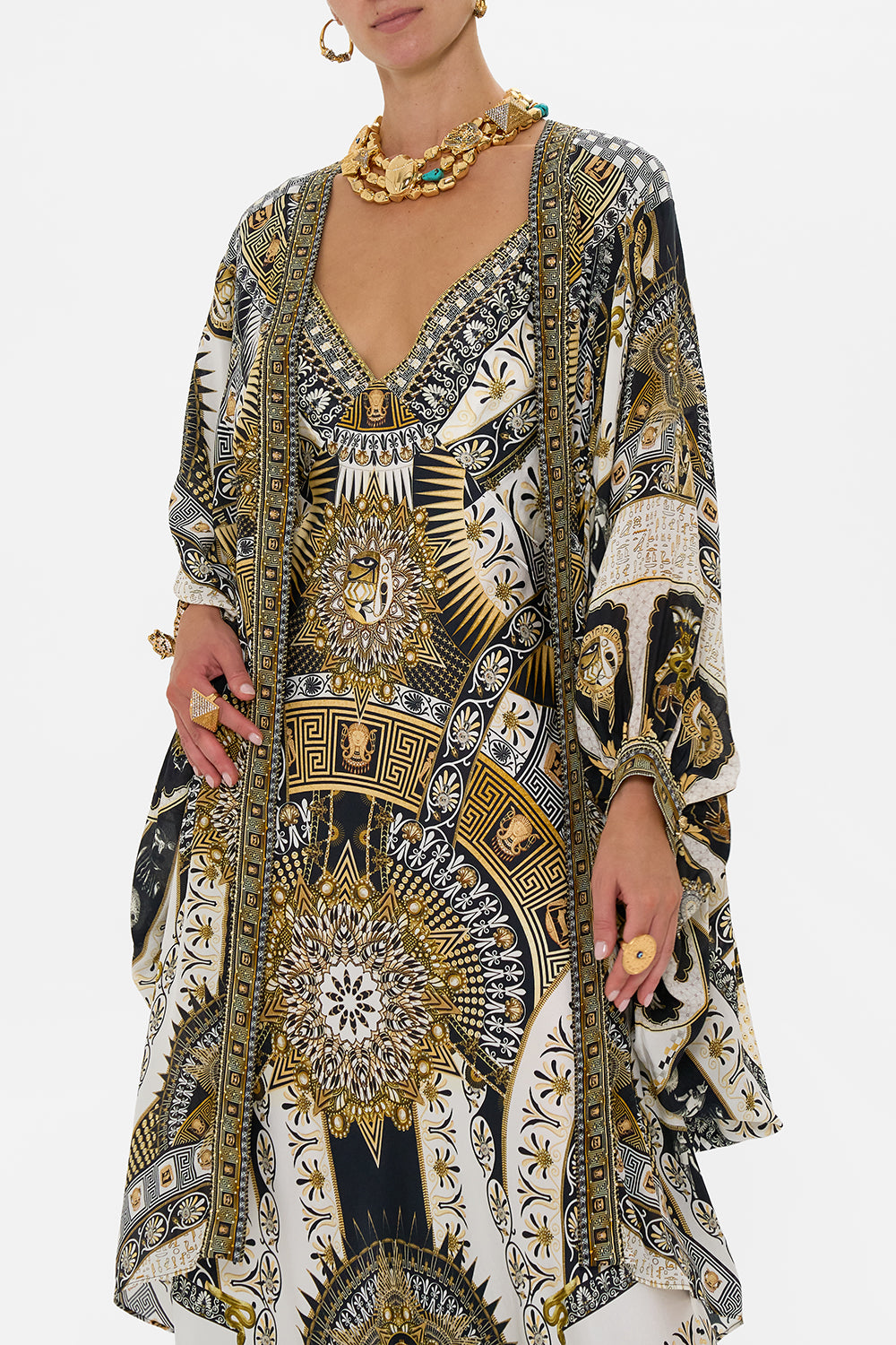 CAMILLA Dramatic Sleeve Cocoon Layer in Temples Of Dendara Print.