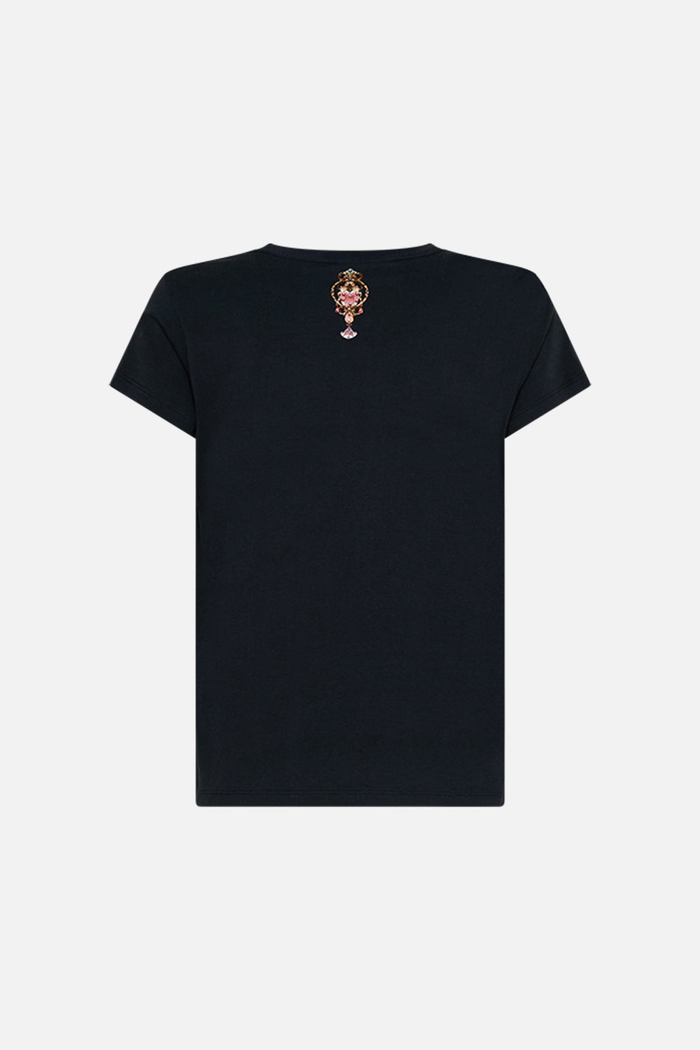 CAMILLA Slim fit round neck t-shirt - blk/multi in Adorned in Alexandria print.