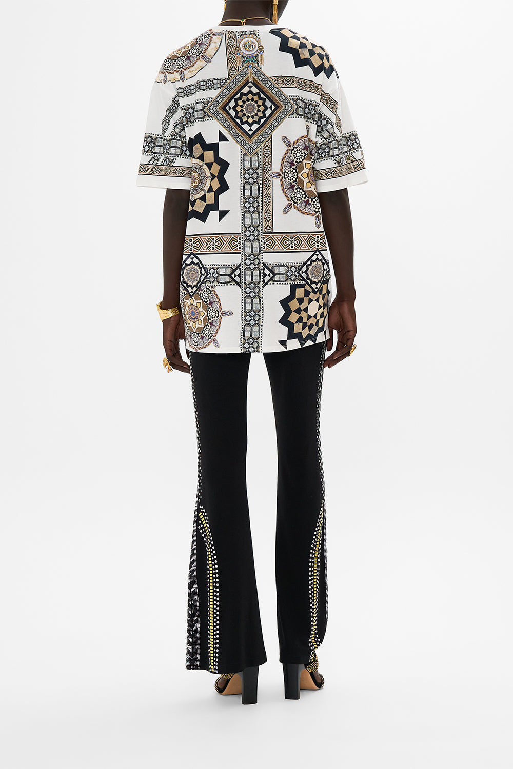 CAMILLA Oversized Band Tee in Whitemulti Tile Style Print.