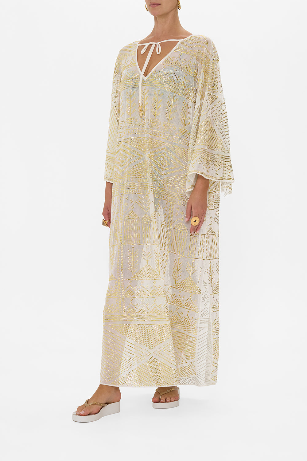 V NECK KAFTAN WITH TIES TEMPLES OF DENDARA