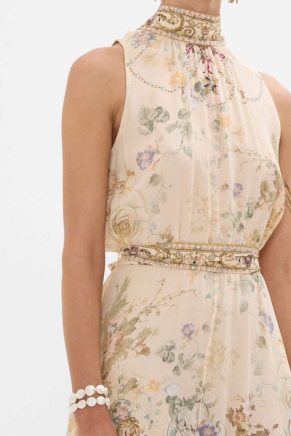 CAMILLA floral necktie dress with elasticated waist in Adorned in Antiquity print.