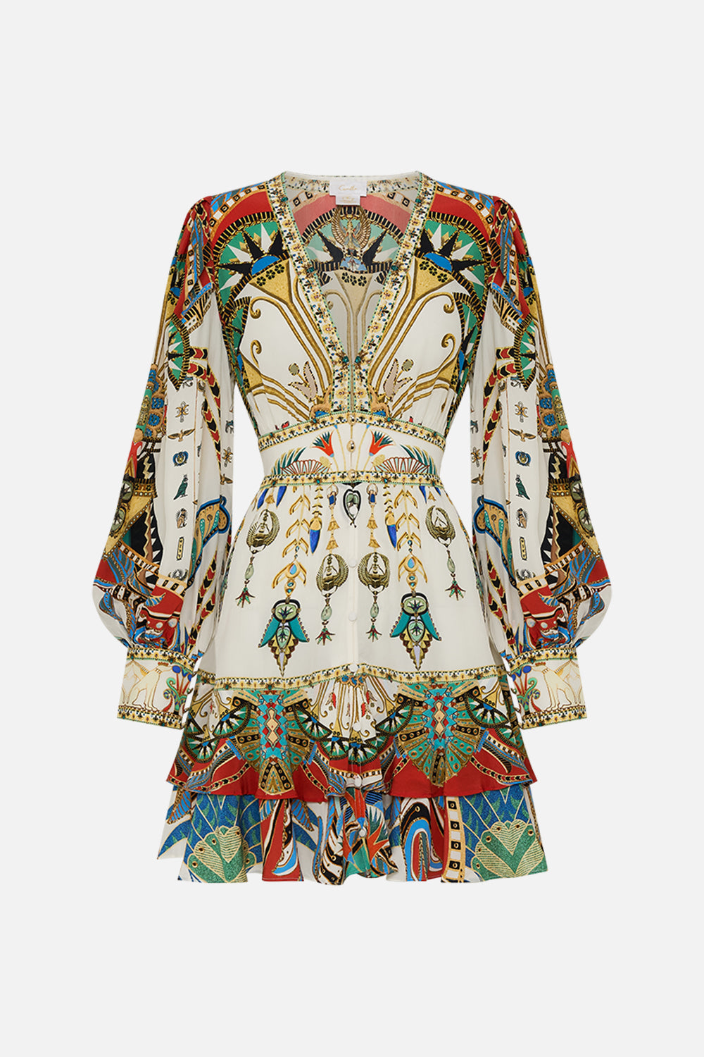 CAMILLA Button Front Frill Dress in Valley of the Queens print