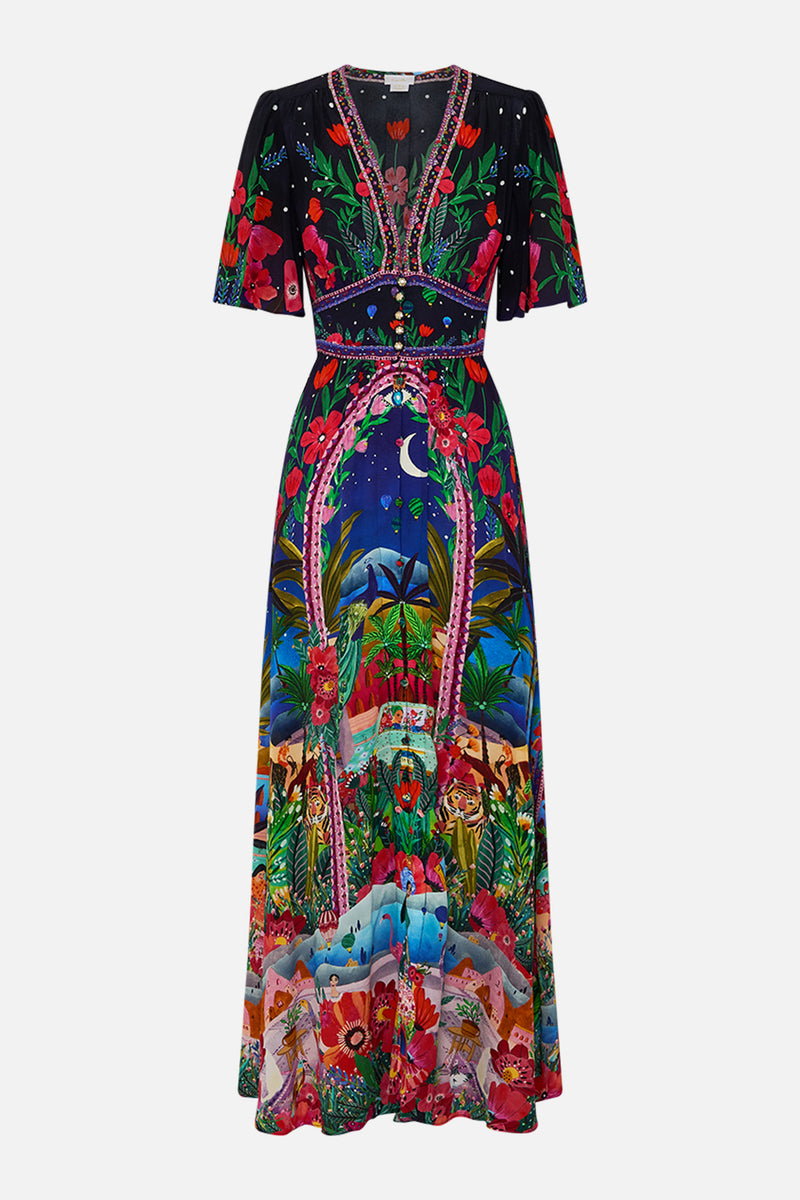 SHAPED WAISTBAND DRESS WITH FLUTTER SLEEVES ESPAÑA NIRVANA