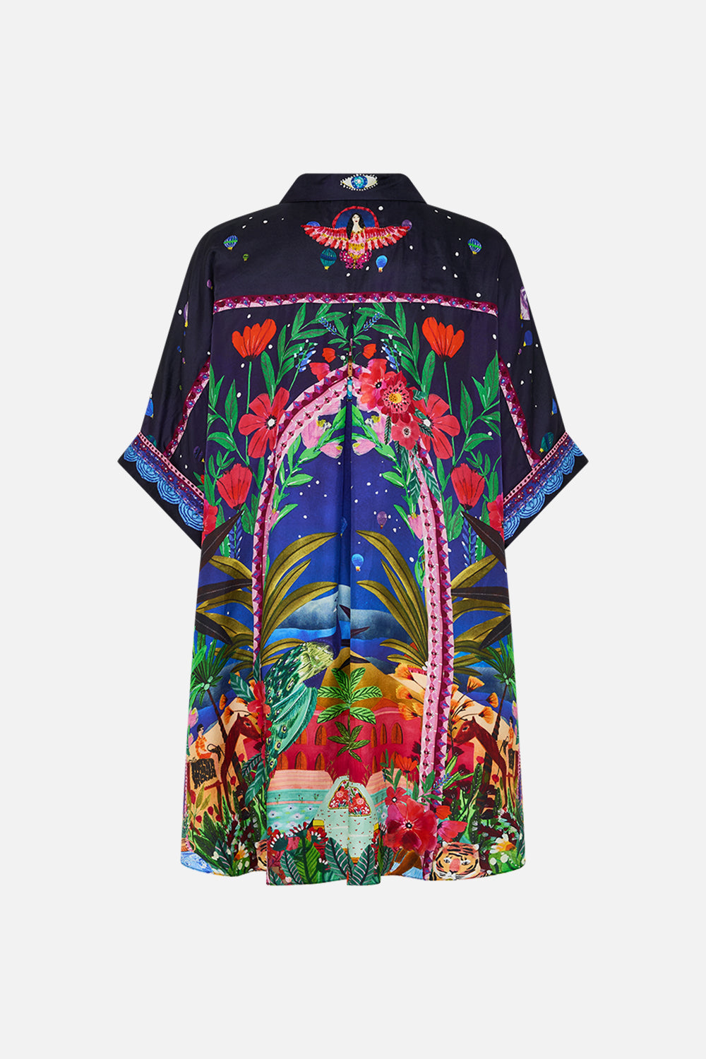 CAMILLA Oversized Pocket Tunic in Mdinight Muses print.