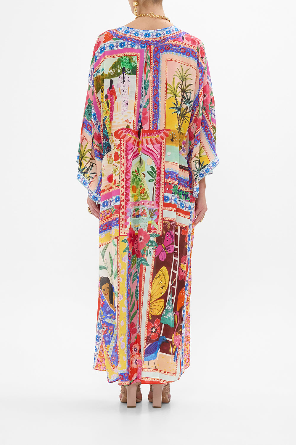 CAMILLA V Neck Kaftan With Ties in Roeqiyas Realm print.