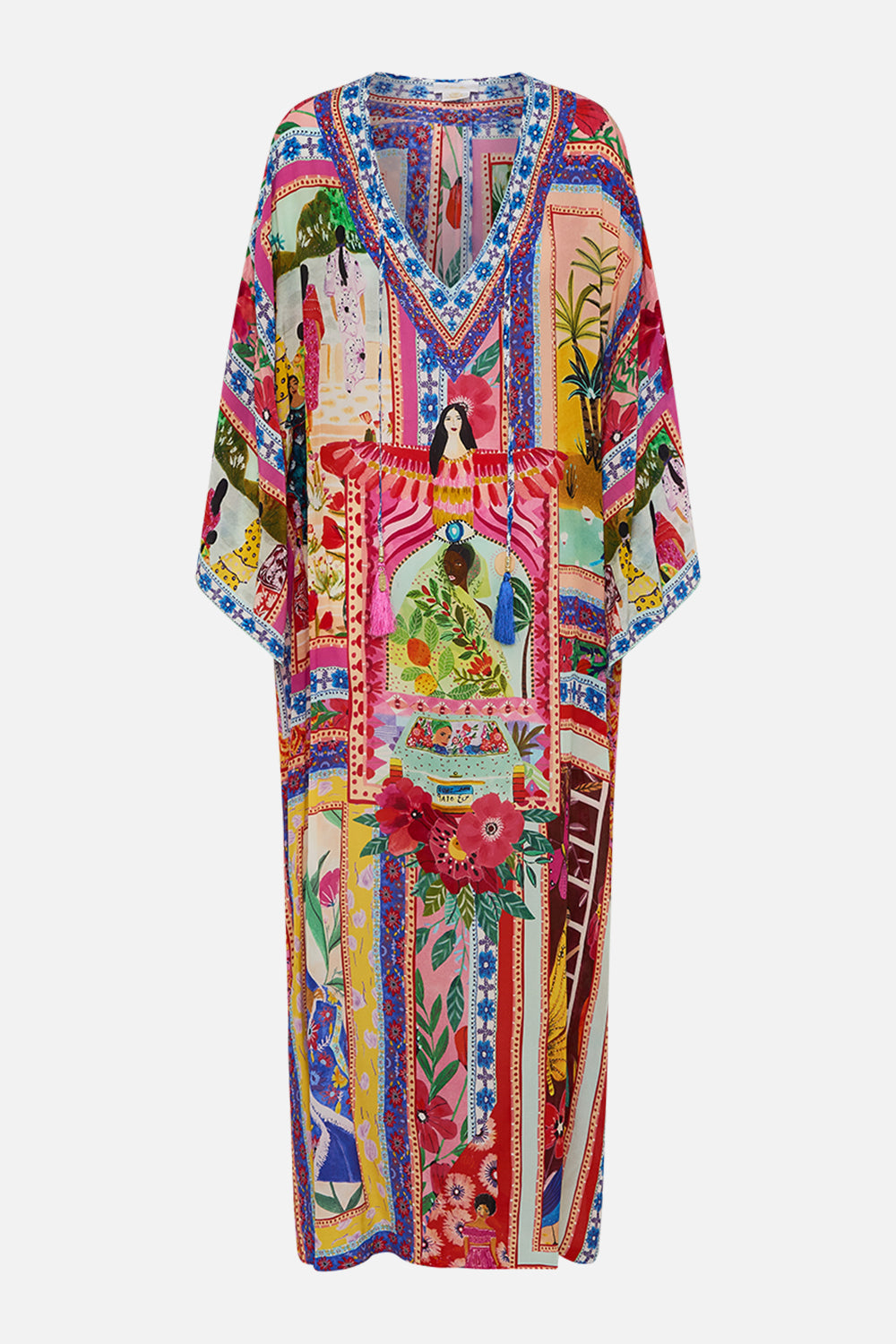 CAMILLA V Neck Kaftan With Ties in Roeqiyas Realm print.