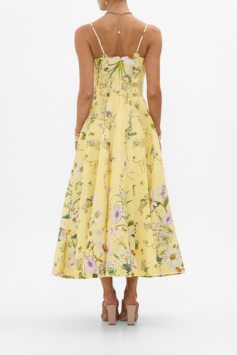 The CAMILLA Corset Dress With Long Flared Skirt in our Daisy Chains print.