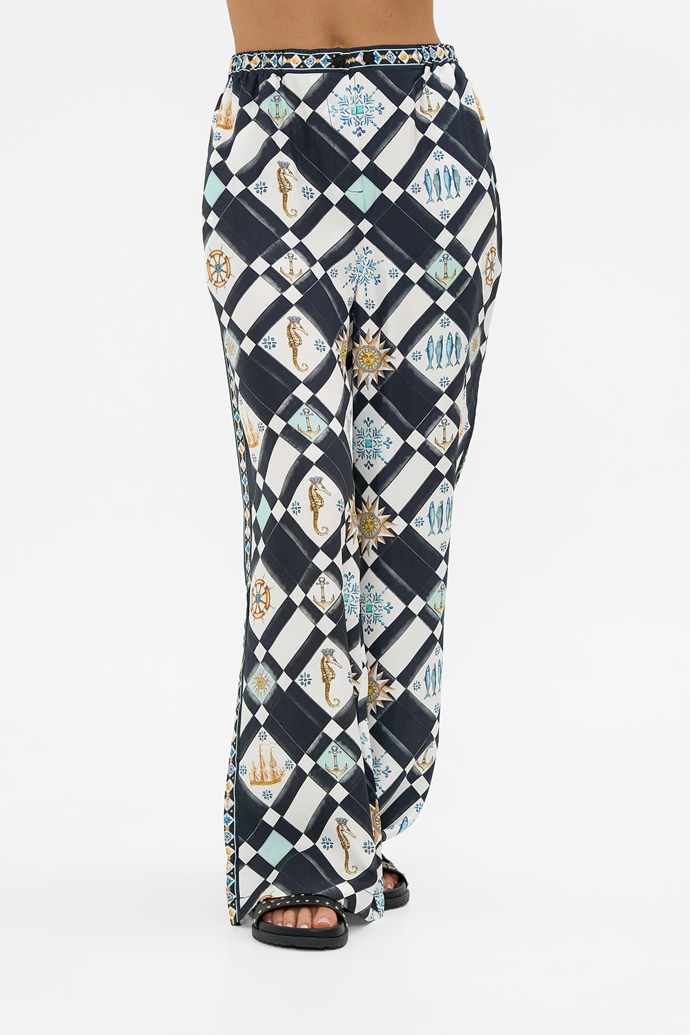 The CAMILLA Button Front Lounge Pant in our Folk Afloat print.