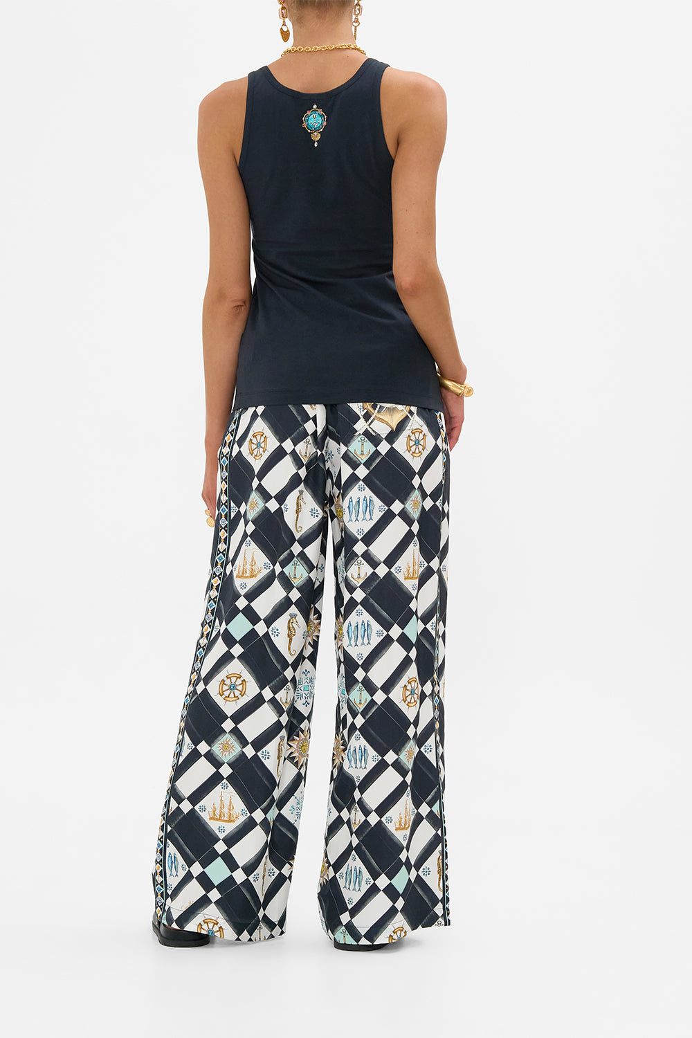 The CAMILLA Button Front Lounge Pant in our Folk Afloat print.