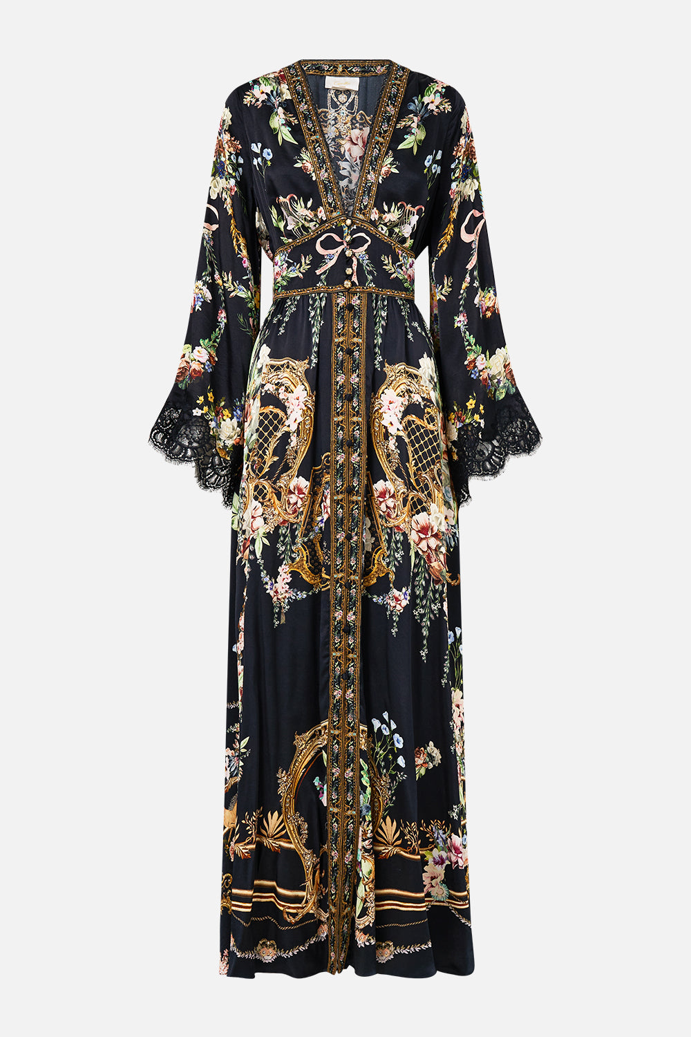 The CAMILLA Kimono Sleeve Dress With Shirring Detail in our Noble Endeavours print.