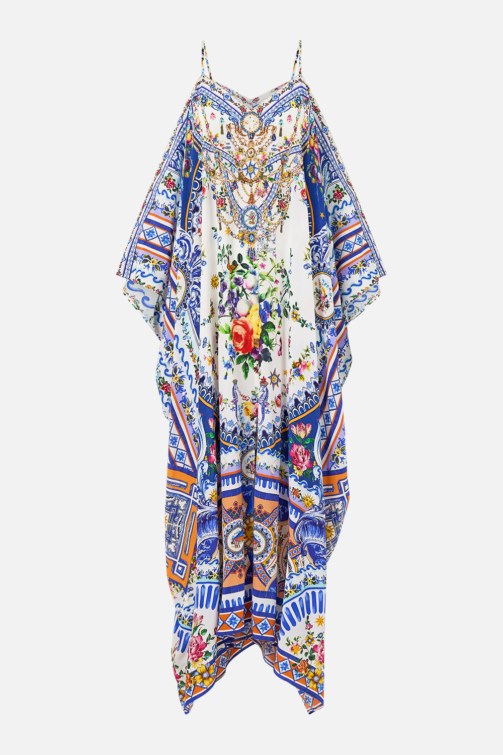 The CAMILLA Drop Shoulder Strap Kaftan in our Tiles Darls print.