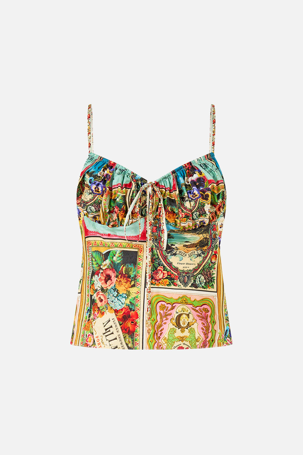 The CAMILLA Gathered Bodice Bias Top in our Soap Opera print.