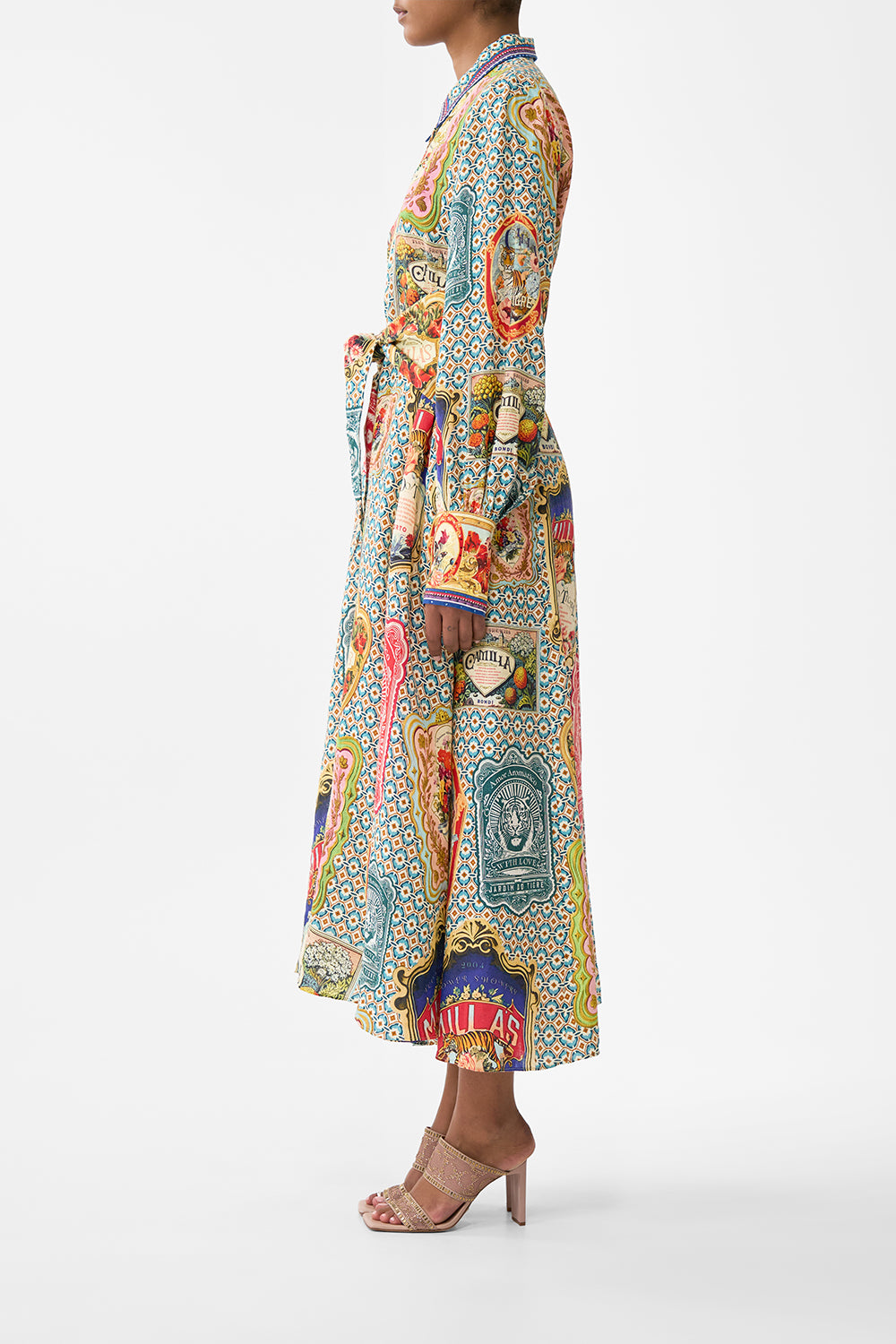 The CAMILLA Waist Tie Shirt Dress in our Soap Opera print.