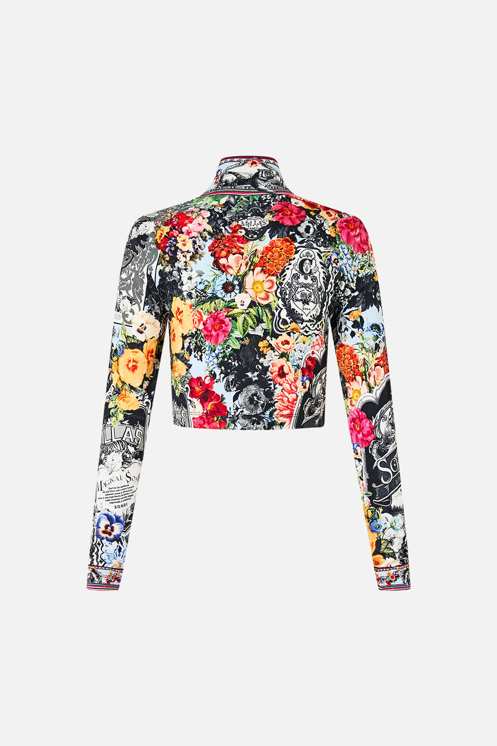 The CAMILLA Cropped Jersey Turtleneck in our Flower Showers print.