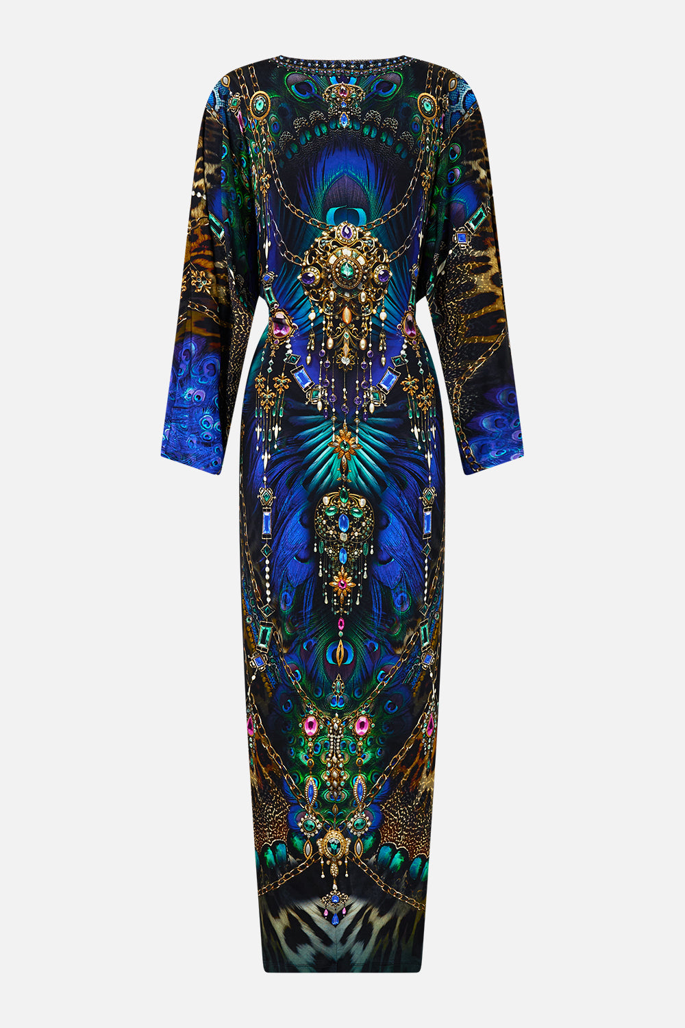 The CAMILLA Long Split Front Twist Dress in our Dominican Decadence print.