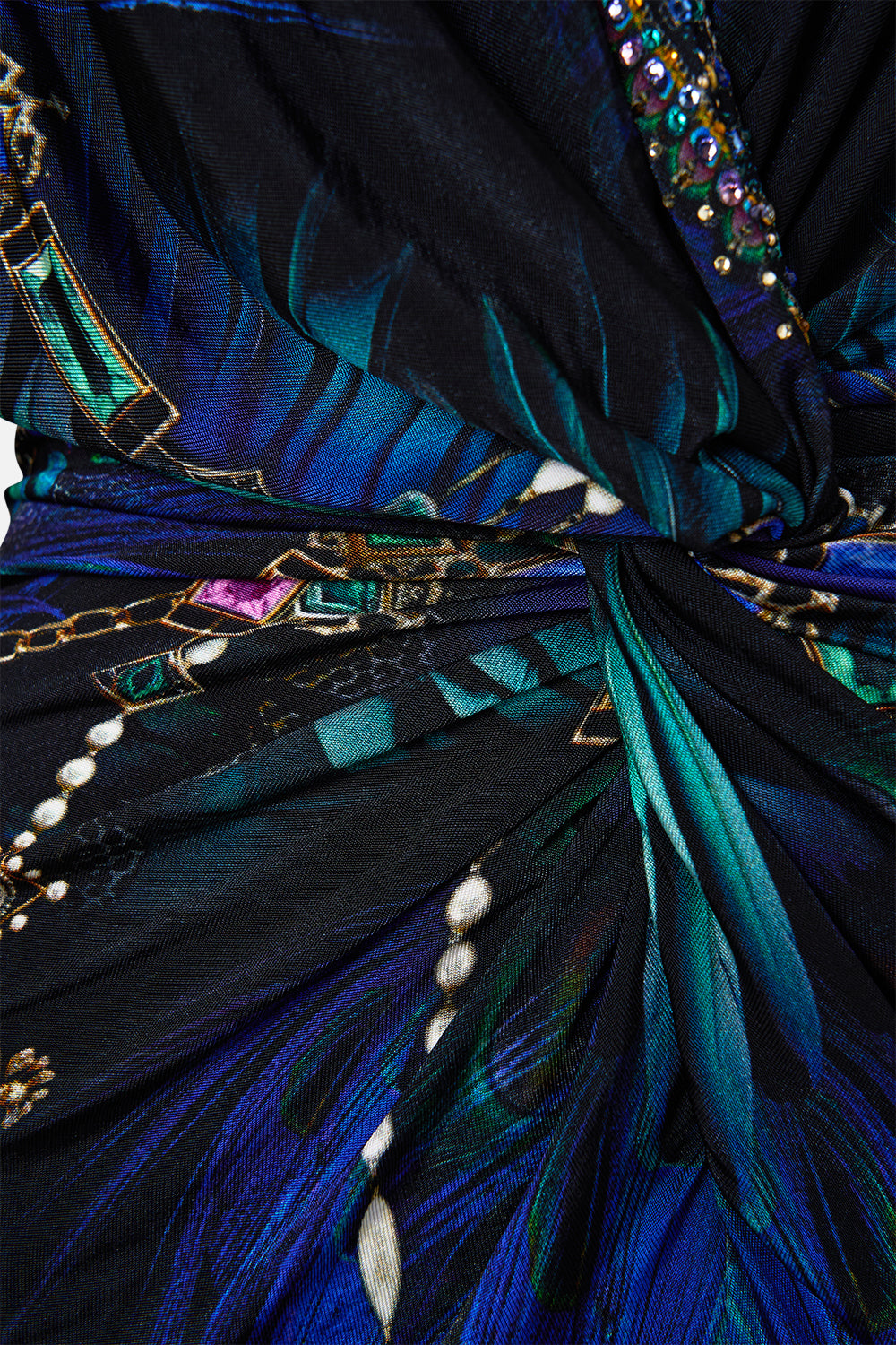 The CAMILLA Long Split Front Twist Dress in our Dominican Decadence print.