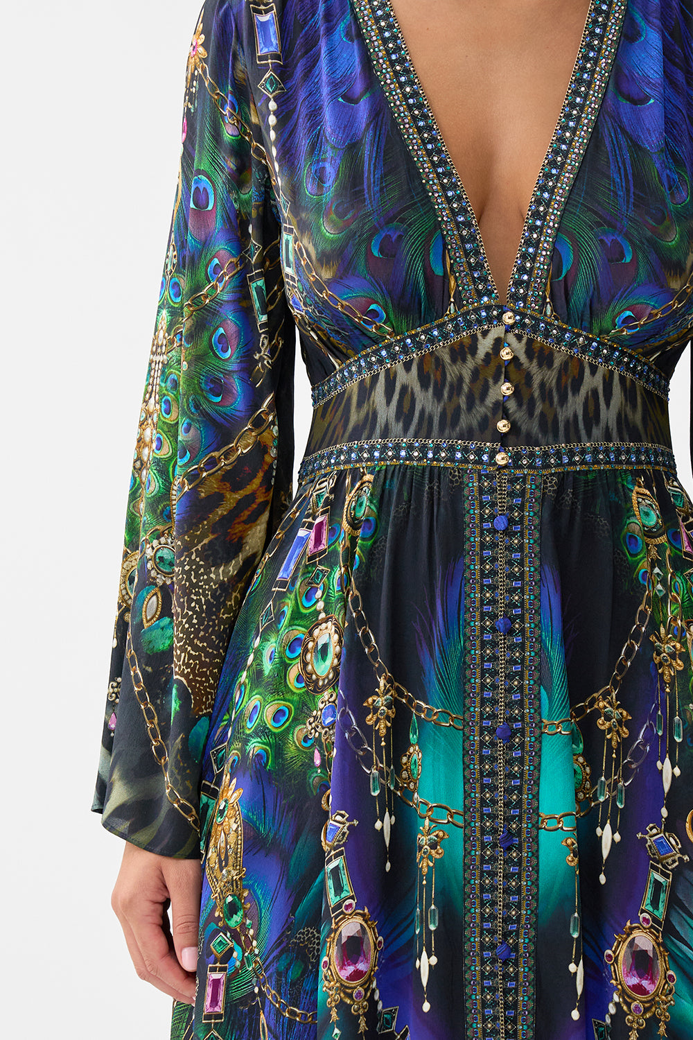The CAMILLA Kimono Sleeve Dress With Shirring Detail in our Dominican Decadence print.