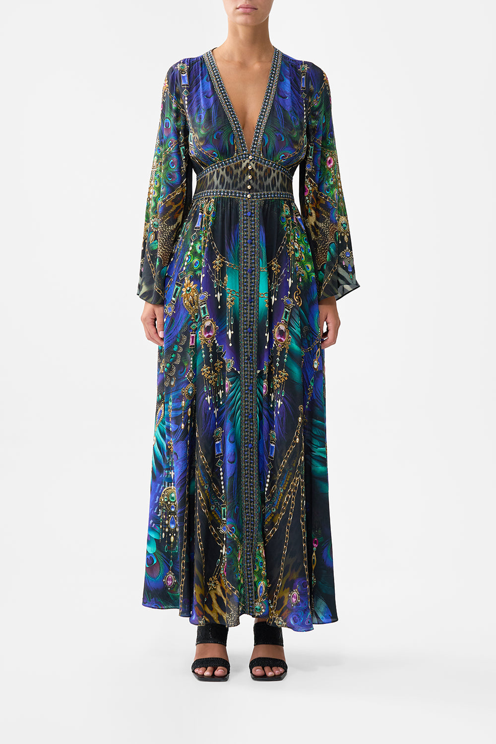 The CAMILLA Kimono Sleeve Dress With Shirring Detail in our Dominican Decadence print.