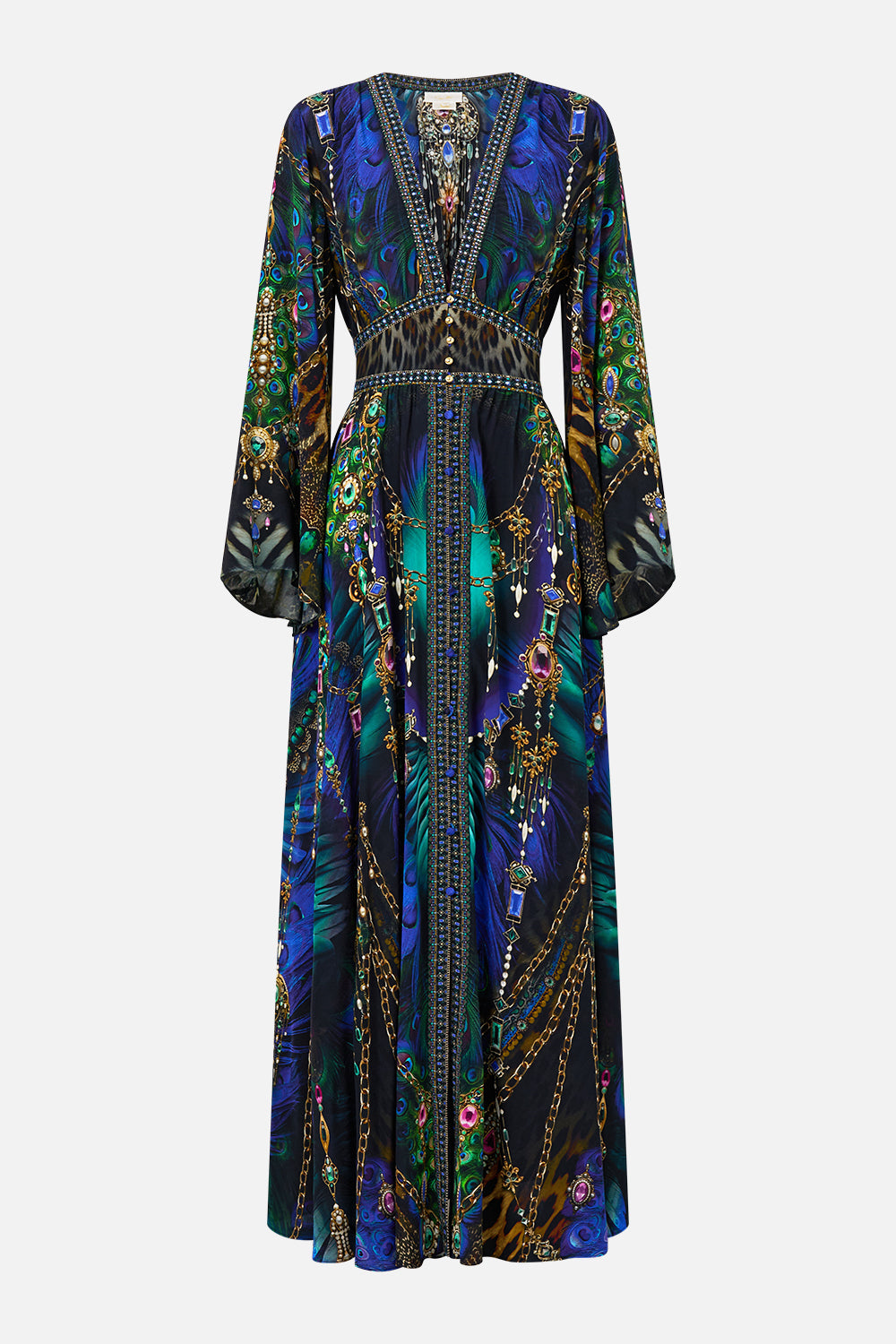 The CAMILLA Kimono Sleeve Dress With Shirring Detail in our Dominican Decadence print.