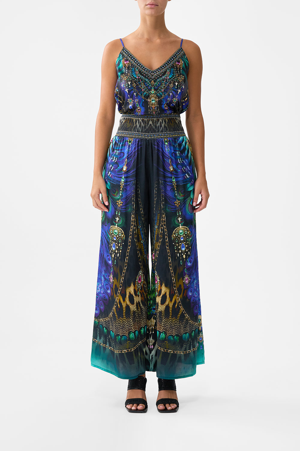 The CAMILLA Shirred Waist Pant in our Dominican Decadence print.