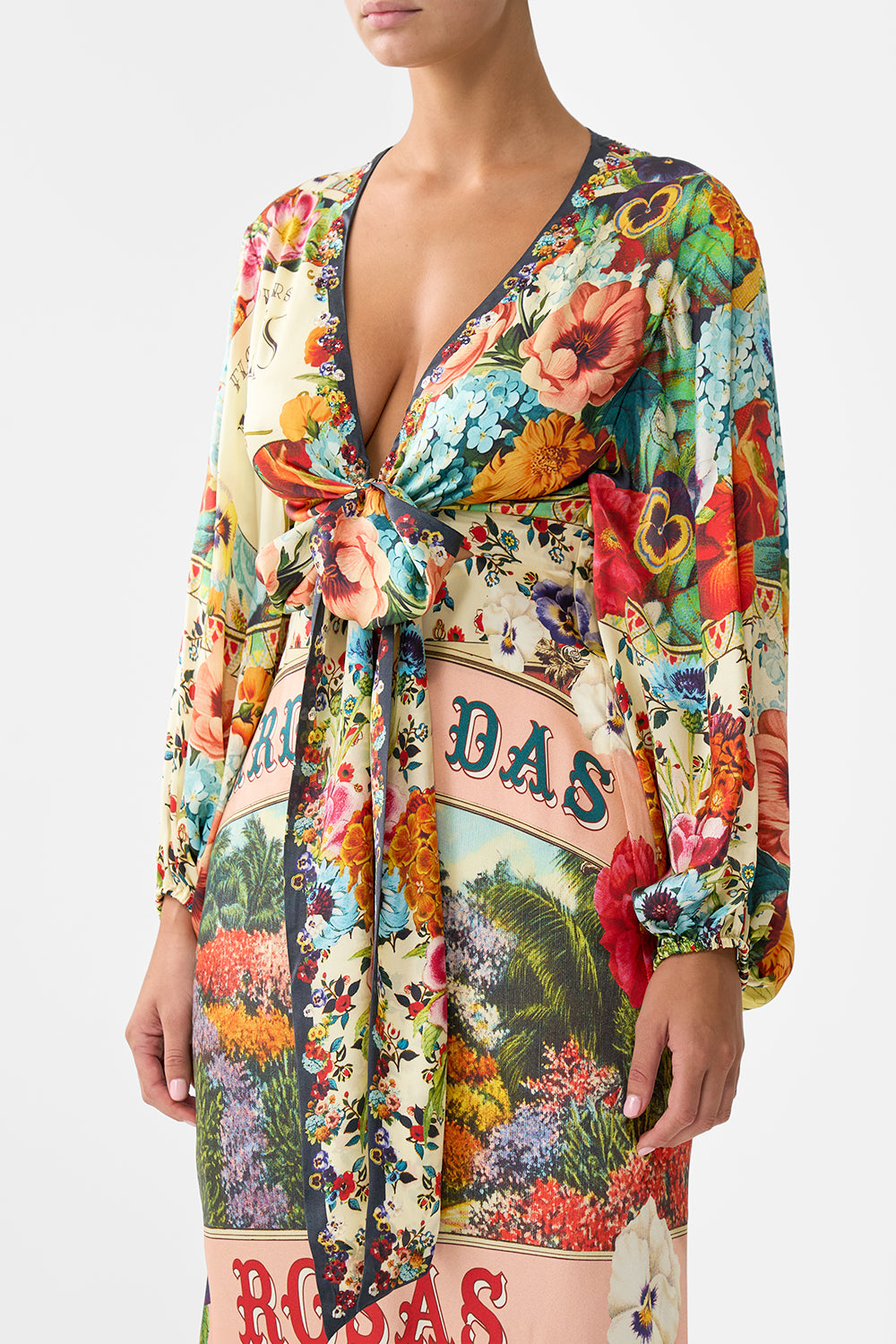 The CAMILLA Blouson Sleeve Bias Dress in our Aromatic Amor print.