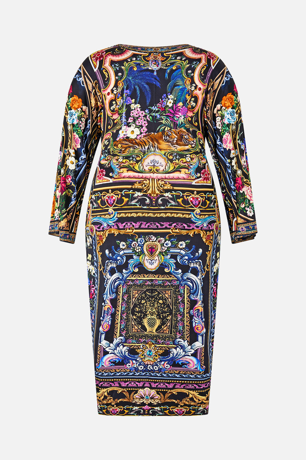 LONG SPLIT FRONT TWIST DRESS BASKED IN BAROQUE