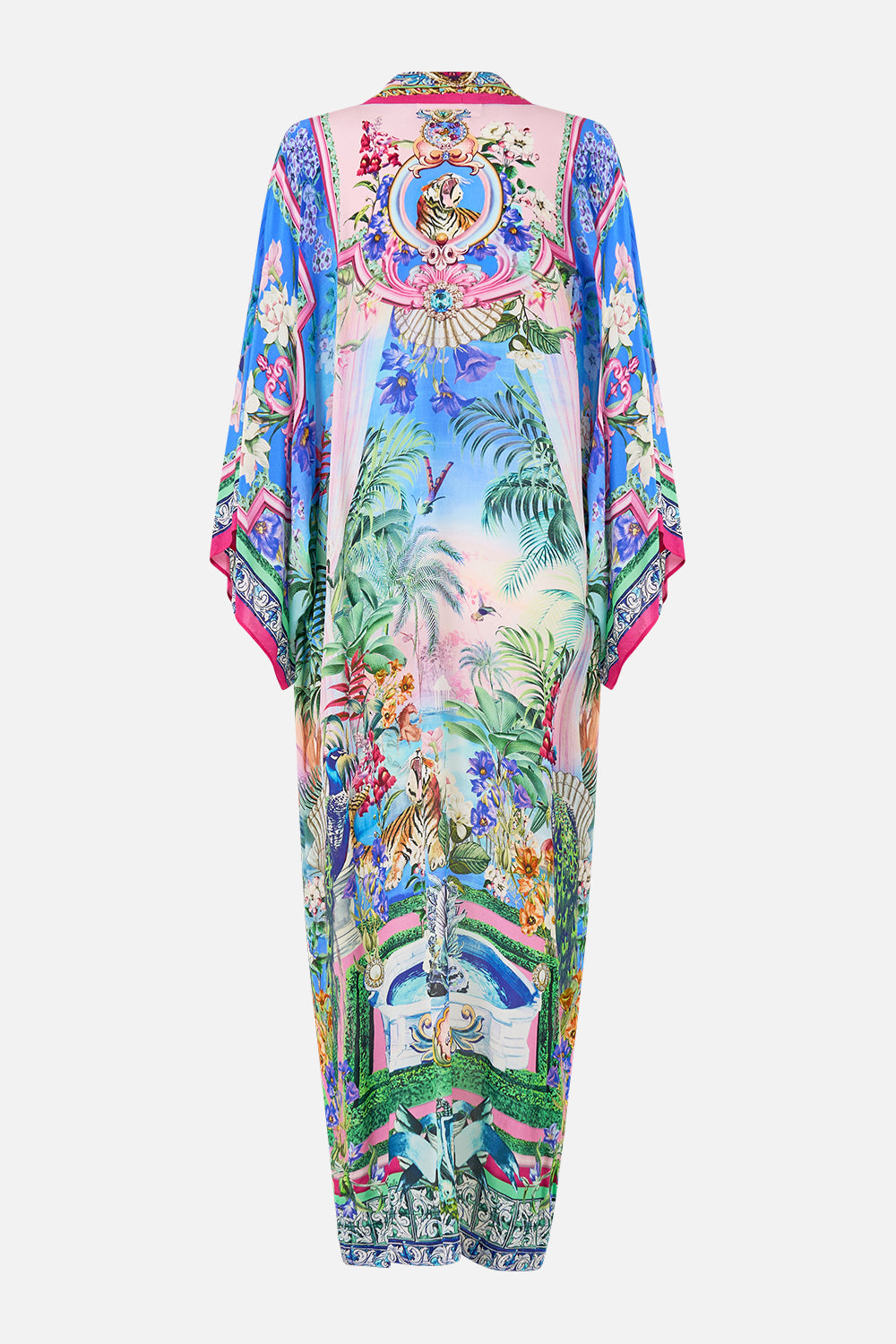 The CAMILLA Kimono Layer With Collar in our Spirit Of Santa Maria print.