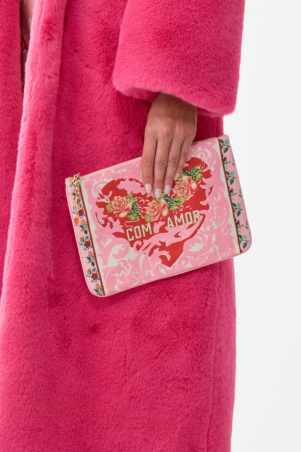 The CAMILLA Small Canvas Clutch in our Pink Porto print.