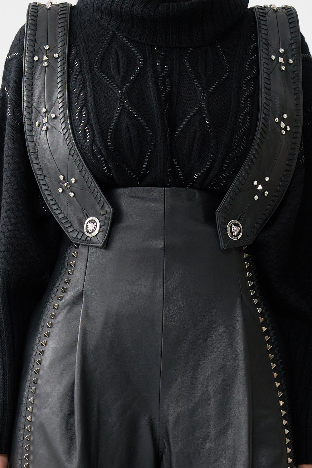 The CAMILLA Leather Pleated Wide Leg Jumpsuit in our Solid Black print.